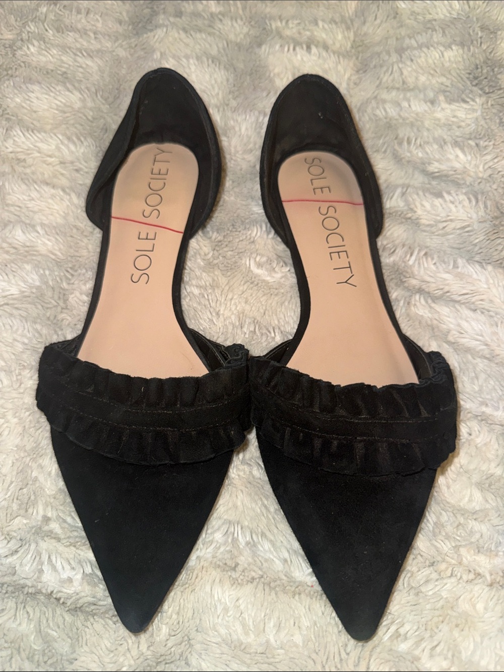 Sole Society Black Pointed Ruffle D'Orsay Flats